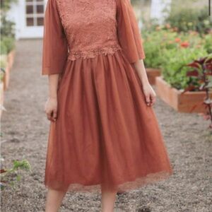 Dainty Jewells Rust Lace Bodice Midi Dress